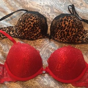 La Senza Push Up Bras Leopard & Red Foil Lace 32c